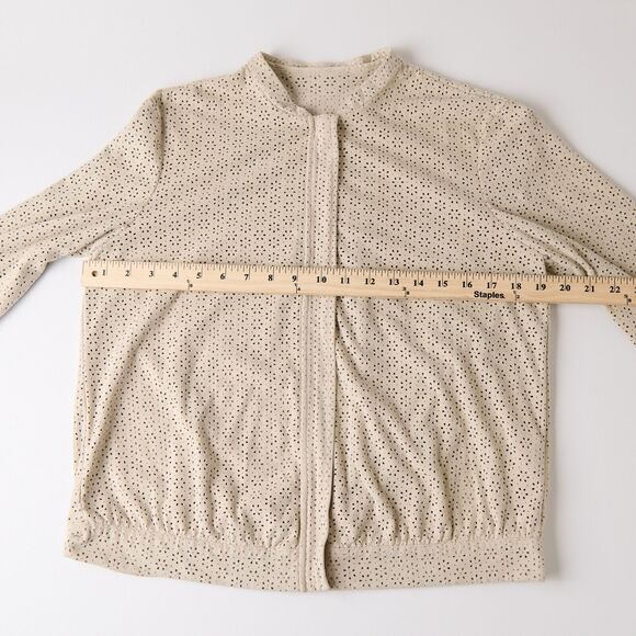 Zara Womens Sz M Beige Faux Suede Eyelet Bomber Jacket Full Zip Lightweight - Picture 4 of 8